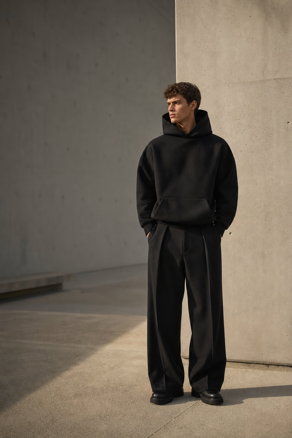 NEW MONEY campaign model in a black heavyweight look